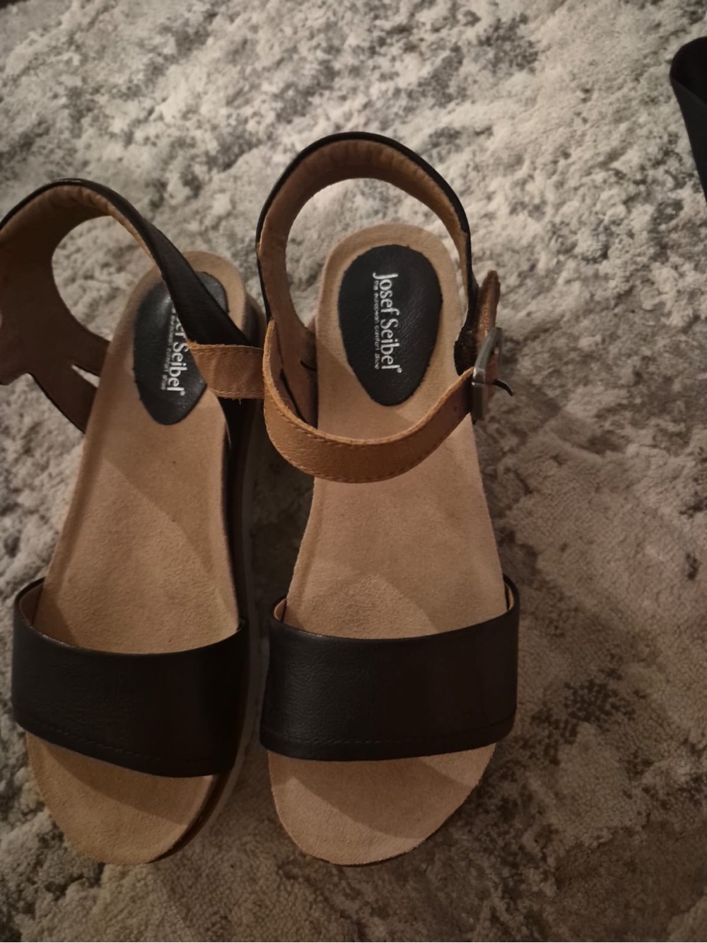 Josef Seibel Black and Tan Leather Slingback Sandals